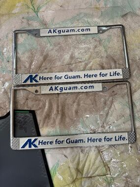 Set of 2 AK Guam Atkins Kroll Metal License Plate Holders Frame